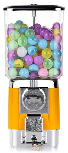 HYQNG Macchina Gumball per Bambini, distributori Automatici di Caramelle, 200 Sfere vuote, 100 Token in Acciaio Inossidabile, Gum Machine a Bolle a Moneta per Negozi di Giochi Yellow Silver Drawer