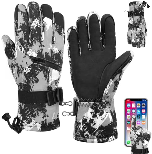 Adiwo Gants de Ski Homme, Gants Chauds d'hiver Coupe-Vent, Gant d'hiver Imperméables Antidérapant Écran Tactile, avec Fermeture Éclair pour Conduite Cyclisme Randonnée Ski Activités de Plein Air (M)
