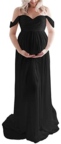 2026 - Vestido de Maternidad con Mangas para Mujeres Embarazadas Fotografía Accesorios Cortos Vestido de Maternidad Sólido Vestido Negro de Maternidad, Negro , M
