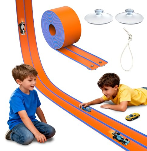 Car Racing Track 4.5M, Car Track with 6 Plastic Cars, Flexible Car Track Toys for Kids, Race Track with Suction Cups Dual Lanes for Loops Jumps Ramps, Birthday Gifts for Age 3 4 5 6 7 8 Boys Girls