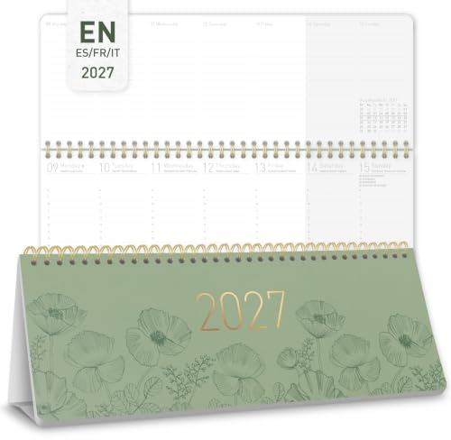 Häfft® Calendrier de bureau international 2027 horizontal Green Poppy