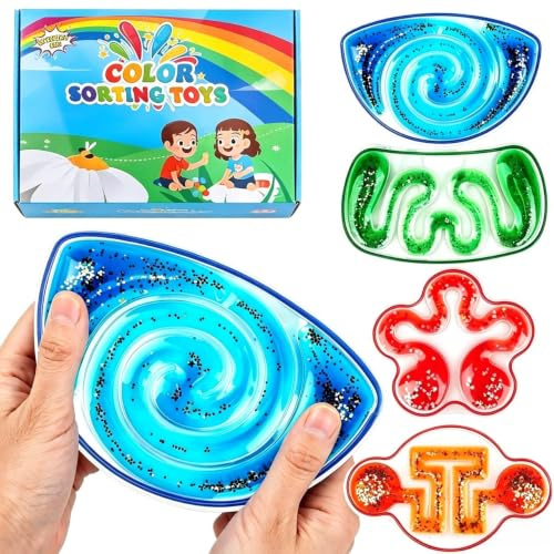 Bambebe 4-pack sensoriska leksaker fidget mjuk labyrint klämleksaker fyllda med gel glitter, lugnande leksaker autism ADHD speciella behov för barn vuxna