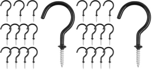 KINGLAKE 12 Pcs 2 Inch Black Mug Cup Hooks - Screw in Plastic Coated Ceiling Hooks for Wood, Under Cupboard, Cabinet Shelf, Hanging Plant and Kitchen Utensils (Pack of 2)