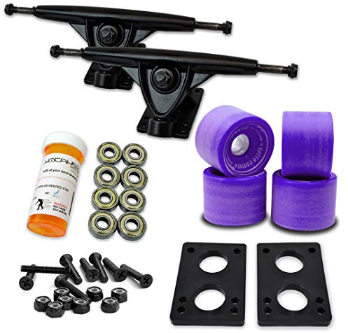 Yocaher Longboard Skateboard Trucks Combo Set 71mm Wheels + 7/180mm Heavy Duty Aluminum Black Trucks, Bearing, Riser Pad and Longboard Hardware Package