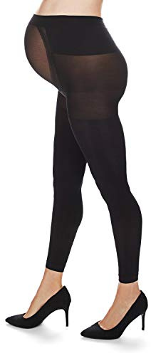 MeMoi Women's Black Opaque Maternity Tights, Footless Ankle Size Hosiery, Extra Large Waist, Adjusts to Growing Belly Size, Small to 3x