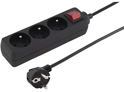 PremiumCord Multipresa 230V, 3 Prese con Interruttore, Prolunga 230 V, Prese Francesi Ruotate di 45°, Presa Multipla di Alta qualità con Sicurezza Bambini, Nero, 2m