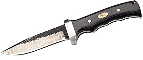 Herbertz Gürtelmesser, 79-lagige Damaszenerklinge, Edelstahl-Parierelement, Pakkaholzschalen, Lederscheide, robustes Outdoor-Messer & Jagdmesser, Survivalmesser mit feststehender Klinge