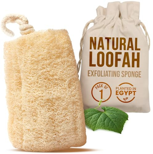 SERRENTO Natural Loofah Sponge – Egyptian Luffa Body Scrubber Pack of 1 for Men & Women, Natural Bath & Shower Loofah Exfoliator, All Natural Loofah Sponges for Face Back & Body, 6 x 6