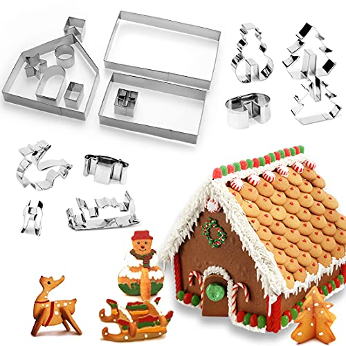 HONGECB Cortadores Galletas casa de Pan de Jengibre, Navidad Cortadores Galletas Moldes, 3D Casa Galleta De Jengibre, Molde de Galletas Navideñas, para Cookie, Fondant y hornear,18 Piezas