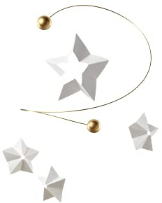 Flensted Starry Night 4 Mobile Made of Silk Screen Film and Wood, White/Gold, 26 x 25 cm, 163A