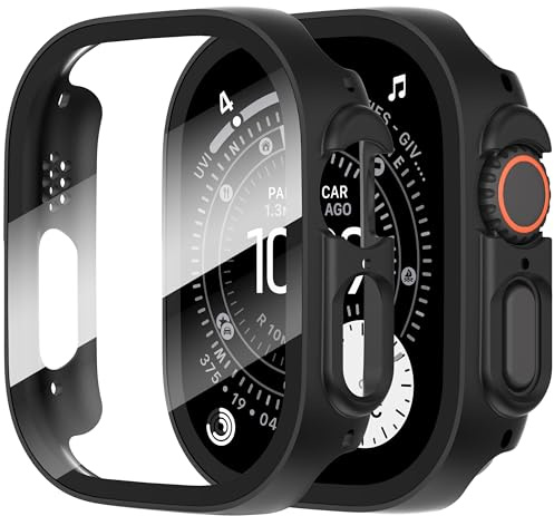 Diruite 2-Pack Screen Protector for Apple Watch Ultra 3/2/1 49mm Tempered Glass Case,All Around Hard Matte PC Protective Cover,Black,49mm