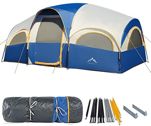 GoHimal 8 Person Tent for Camping, Waterproof Windproof Family Tent with Rainfly, Divided Curtain Design for Privacy Space, Portable with Carry Bag