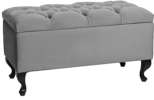 LORDLY Banco Almacenaje, Banqueta Tapizado MODIANO 81x42cm Terciopelo, Puff Almancenaje, Taburete Acolchado de Almacenamiento con Tapa, Otomana para Entrada Salón Dormitorio (Gray, Patas Negro)