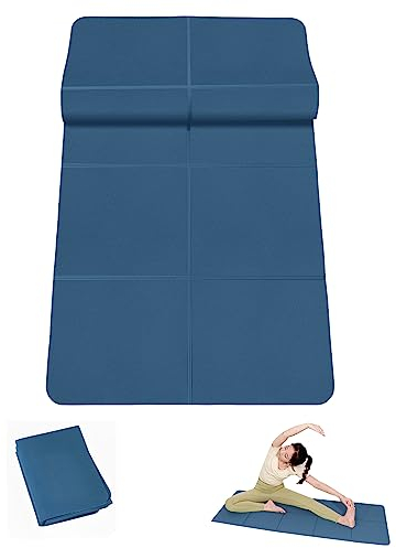 Foldable Yoga Mat for Travel - LULUWA Non Slip Portable 3mm Thick TPE Exercise Gym Mat for Fitness Yoga Pilates Workout Outdoor Camping (Blue)