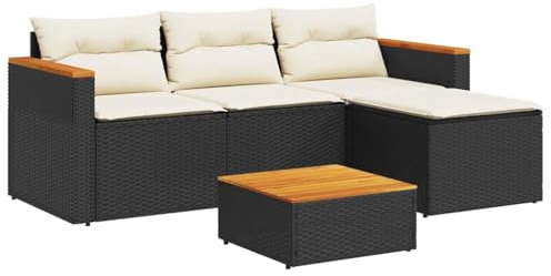 vidaXL Salon de Jardin avec Coussins 3 pcs, Canapés de Patio, Ensemble de Meubles, Mobilier de Terrasse Extérieur, Noir Résine Tressée