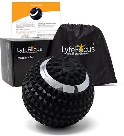 LyfeFocus Vibrating Massage Ball, Trigger Point, Carry Bag, Black | Pain & Muscle Tension Relief, Sports Trigger Point Massage Roller Ball with 4 Vibration Settings & Carry Bag