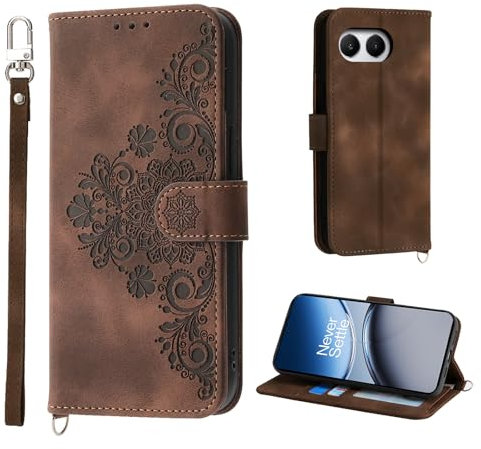 Auslbin Hülle für Oneplus Nord 4 5G 6.74 Blumen Tasche, 5 Kartenfächer Handyhülle für Oneplus Nord 4 5G Vintage-Stil PU-Leder Flip Schutzhülle, Braun