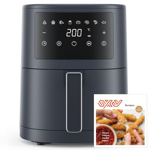 Innsky Freidora de Aire 3,5 L, 1500W Air Fryer Diseño Moderno y Compacto, Freidora sin Aceite con Pantalla LED Táctil, 8 Modos, Hasta 200 °C y 60 Min, Menos Ruido, Incluye Recetas, Gris