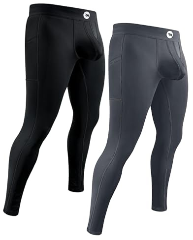 Real Men 28in Nylon Leggings C Pouch Med 2pk Blk/Gry Thermal Compression Pants Men Leggings For Winter Mens Long Underwear Thermal Mens Base Layer Pants Licra Deportiva Para Hombre