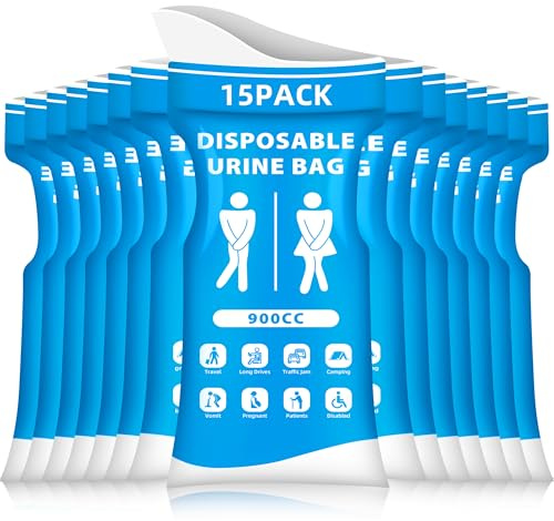 Xgunion Disposable Urine Bags 900ML 15 PCS Pee Bags for Travel for Women Men Emergency Urine Bag Portable Urinal Bag and Vomit Bags for Camping, Traffic Jams,Pregnant,Patient