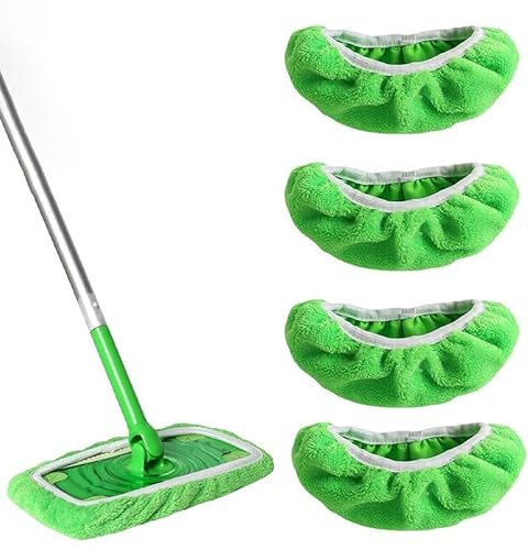 Azlanway Paños reutilizables para mopa Swiffer Sweeper, 4 unidades, 25,5 x 11,5 cm, lavables, para uso en seco y húmedo, para suelos duros y azulejos