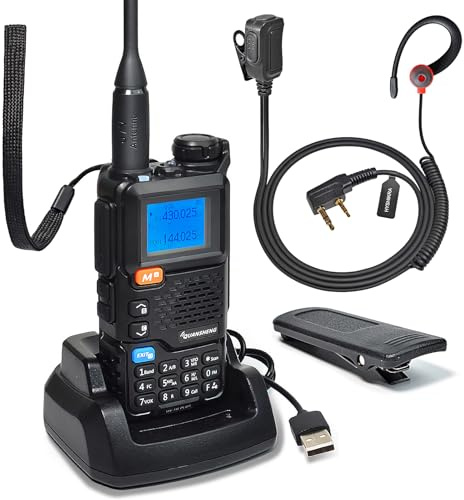 Quansheng UV5R Plus VHF UHF bärbar Walkie Talkie FM NOAA Tvåvägsradio för studio/utomhus/bil (Med rött G-format headset)