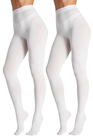 Seidiva Medias Opacas para Mujer 80 Deniers Cintura Alta, Pantimedias Mate Ultrasuave, Más de 25 Colores, 2x Blanco XS-S