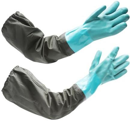 DAWRIS Gants longs imperméables 70cm PVC et caoutchouc – Gants Allongés en Caoutchouc de protection, résistants à l’huile et antidérapants, Gant de nettoyage pour aquarium, cuisine, jardin et voiture