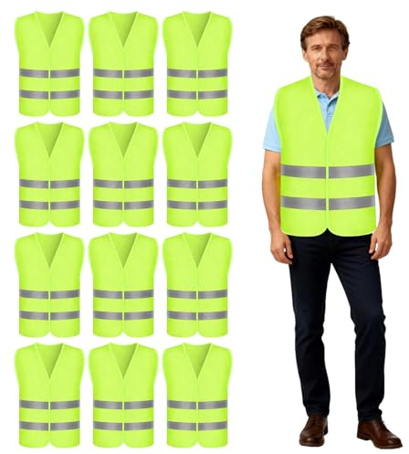 12 piezas Chalecos reflectantes para coche, chaleco de seguridad verde, chaleco de seguridad ligero, chaleco reflectante de seguridad para hombres y mujeres, trabajo de emergencia de tráfico, correr y