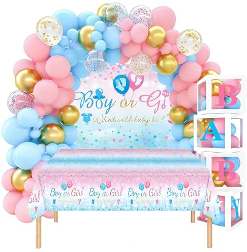 PAPAcroscoma Boy Or Girl Gender Reveal Balloon Boxes Decorations | 161pcs Pink Blue Balloon Garland Kit 8pcs Baby Box With Letters Balloons Backdrop for Baby Shower Party Supplies