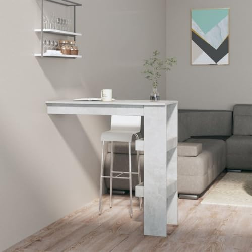 Bucmath Väggbord betonggrå 102 x 45 x 103,5 cm, modernt trämaterial ståbord med 2 förvaringsfack, perfekt för kök och matsal