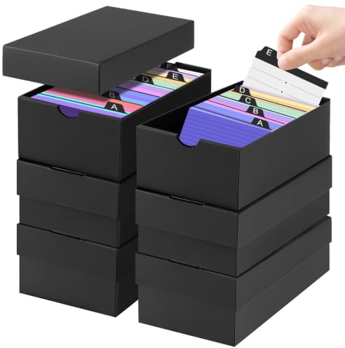 6 Pcs Boîtes À Fiches A7, capacité de 980 feuilles, pour 74×105mm Fiche Bristol, Boîte D'index Noir pour Flash Cards, Notes D’apprentissage, Recettes, Organisation et Révision À La Maison École Bureau