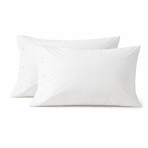 MORGICO Federe Cuscino 52x82 cm con Bottoni, Set 2 Pezzi in Cotone 100%, Copricuscino Lavabile per Camera da Letto e Guanciale Luxury (Bianco)