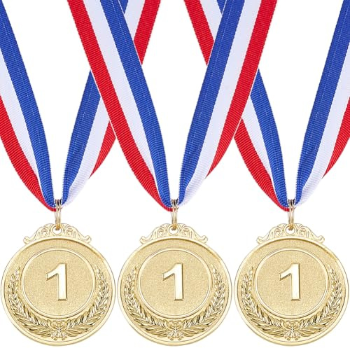 CREATCABIN 3 pieza de Medallas de Metal Doradas, Medallas de Premio para el Día Deportivo con Cinta para el Cuello, Premios para Ganadores, Trofeo, Medalla para Adultos, Deporte, Fútbol, Carreras 80cm