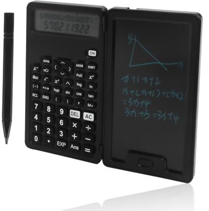 Scientific Calculator, Foldable Electronic Calculator with Erasable Writing Tablet and Pen, 240 Functions, 2-Line Display, Suitable for School Students Teachers Business Use (Black)