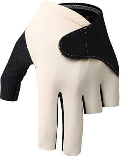 Gant de billard beige pour main gauche, 1 pièce, 3 doigts, en soie glacée, unisexe, séchage rapide, respirant, paume antidérapante, sangle auto-agrippante réglable, largeur 9 cm, longueur 15,5 cm