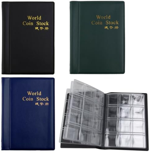 Genérico Álbum de Colección de Monedas Negro con Páginas y Bolsillos Libro de Almacenamiento para Monedas Chapas Fichas y Medallas Cubierta PU Resistente y Páginas OPP para Coleccionistas