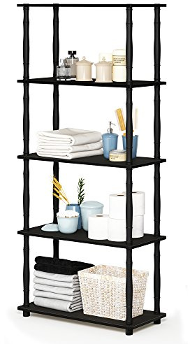 Furinno TURN-S-TUBE Storage Shelves, 5-Tier Book Shelf, Corner Shelf, Toolless Open Shelves, Classic Tubes, for Organization and Storage, Living Room, Garage, Home Office, Espresso