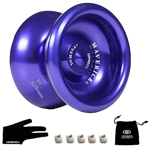Omega Maverick Yoyo Profesional de Aluminio para niños y Principiantes con rodamiento de Bolas de tamaño C para Trucos avanzados y Retorno de Respuesta + 2 Cuerdas adicionales