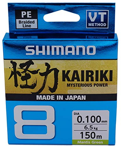 SHIMANO Kairiki 8, 150 Meter, grüne Mantis, 0,130 mm/8,2 kg, geflochtene Angelschnur, 59Wpla58R02, grün