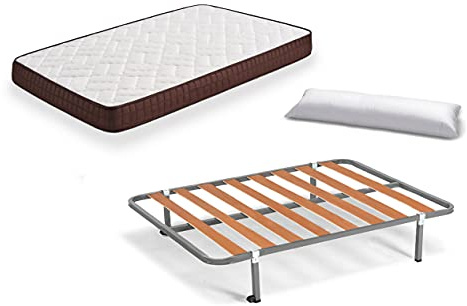 HOGAR24 ES Cama Completa - Colchón Viscobrown Reversible + Somier Basic + 4 Patas + Almohada Fibra, 80x180