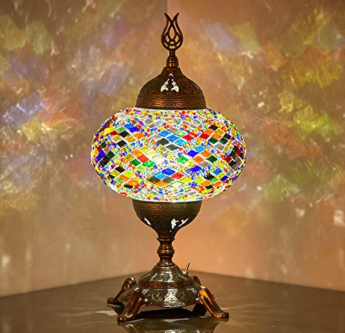 DEMMEX Battery-Operated Turkish Moroccan Mosaic Table Lamp – 30 cm H, 13 cm W, Portable Stained Glass Lamp for Indoor & Outdoor Use, Cordless Handmade Decorative Light for Bedroom, Balcony & Camping