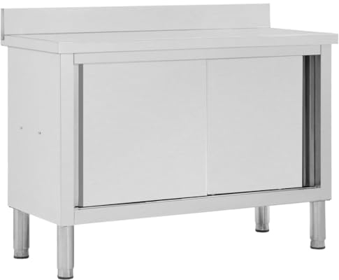 vidaXL Arbeitsschrank mit Schiebetüren Arbeitstisch Arbeitsplatte Edelstahlschrank Gastro Schrank Schiebetürenschrank 120x50x(95-97) cm Edelstahl