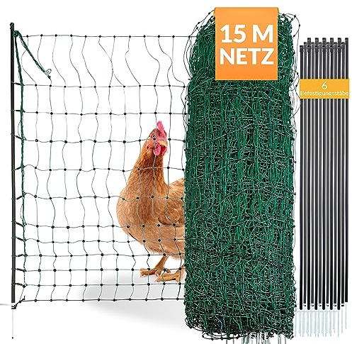 Agrarzone Geflügelnetz 15m x 106cm, Doppelspitze, mit Strom - Mobiler Hühnerzaun Steckzaun Garten - Weidezaun für Hühner und Geflügel