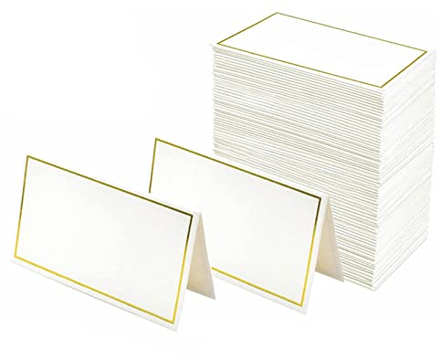 Segnaposto Cartellini da tavolo matrimonio bianchi con bordo in lamina dorata, 50 PCS