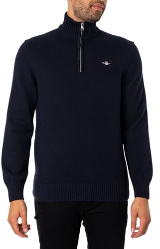 GANT Herren Lässiger Strickpullover Mit Halbem Reißverschluss, Evening Blue, XL