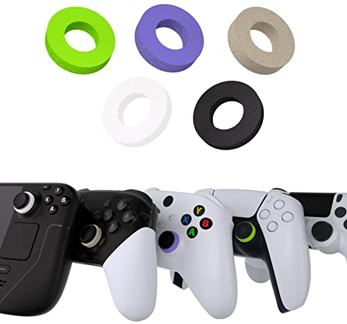 playvital 5 Pairs Precision Rings for Xbox Series X/S, Xbox One, Xbox 360, for ps5 for ps4, Aim Assist Target Motion Control for Steam Deck for Switch Pro Controller- Green Purple Gray Black White