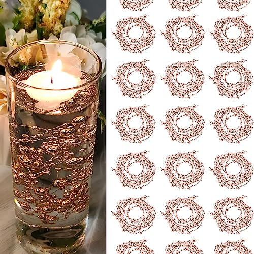 Rose Gold Vase Filler for Floating Candles, 94ft Cuttable Faux Pearl Beads Strings Filler Cylinder Vases Centerpiece Table Decorations for Floating Effects, Wedding, Dining, Party, Celebration