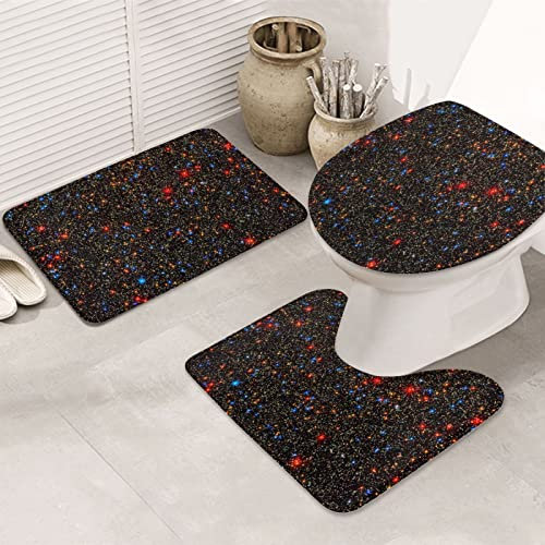 3 Piezas Juego De Alfombra De Baño Muchas Estrellas Brillantes Impresas Alfombras De Cama Absorbentes Tapa De Inodoro, para Dormitorio, Cocina
