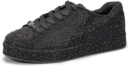 LUCKY STEP Damen Glitzer Sneaker mit Platform Strasssteinen | Funkelnde Glitzernde Hochzeits-Brautschuhe für Damen (Schwarzer Strass, 8.5US-39EU-6UK)